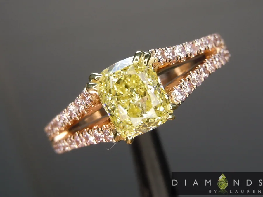 1.02ct Yellow Cushion Cut Diamond Ring R10061