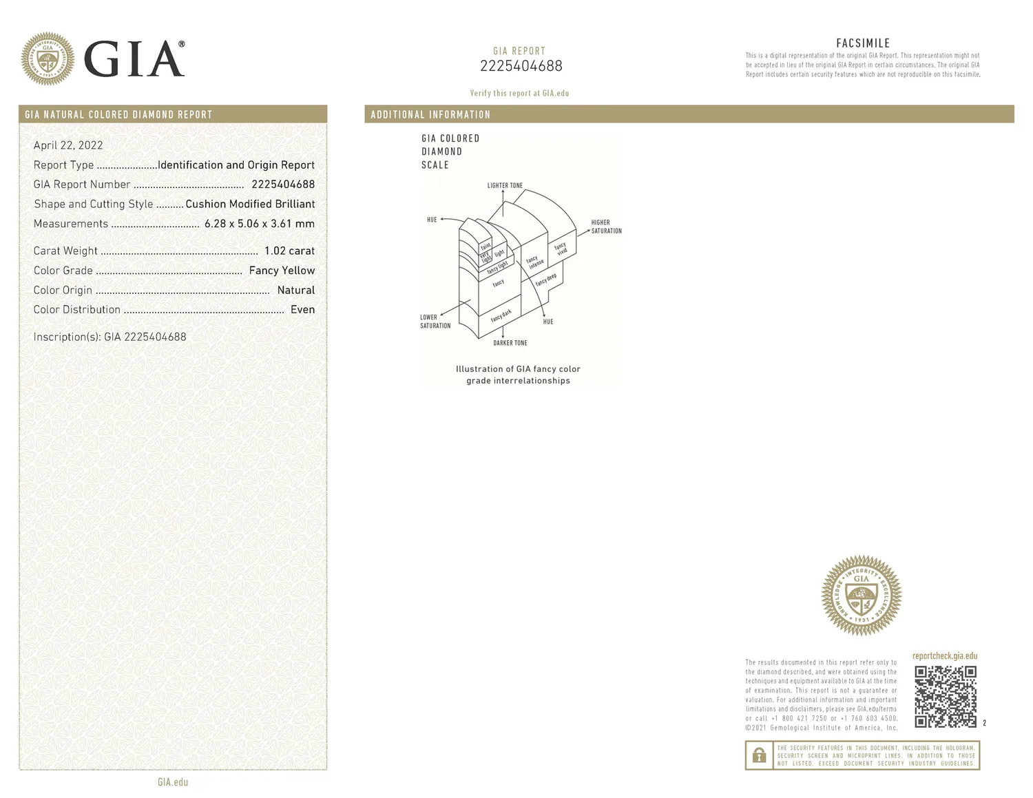GIA grading report for item R10061