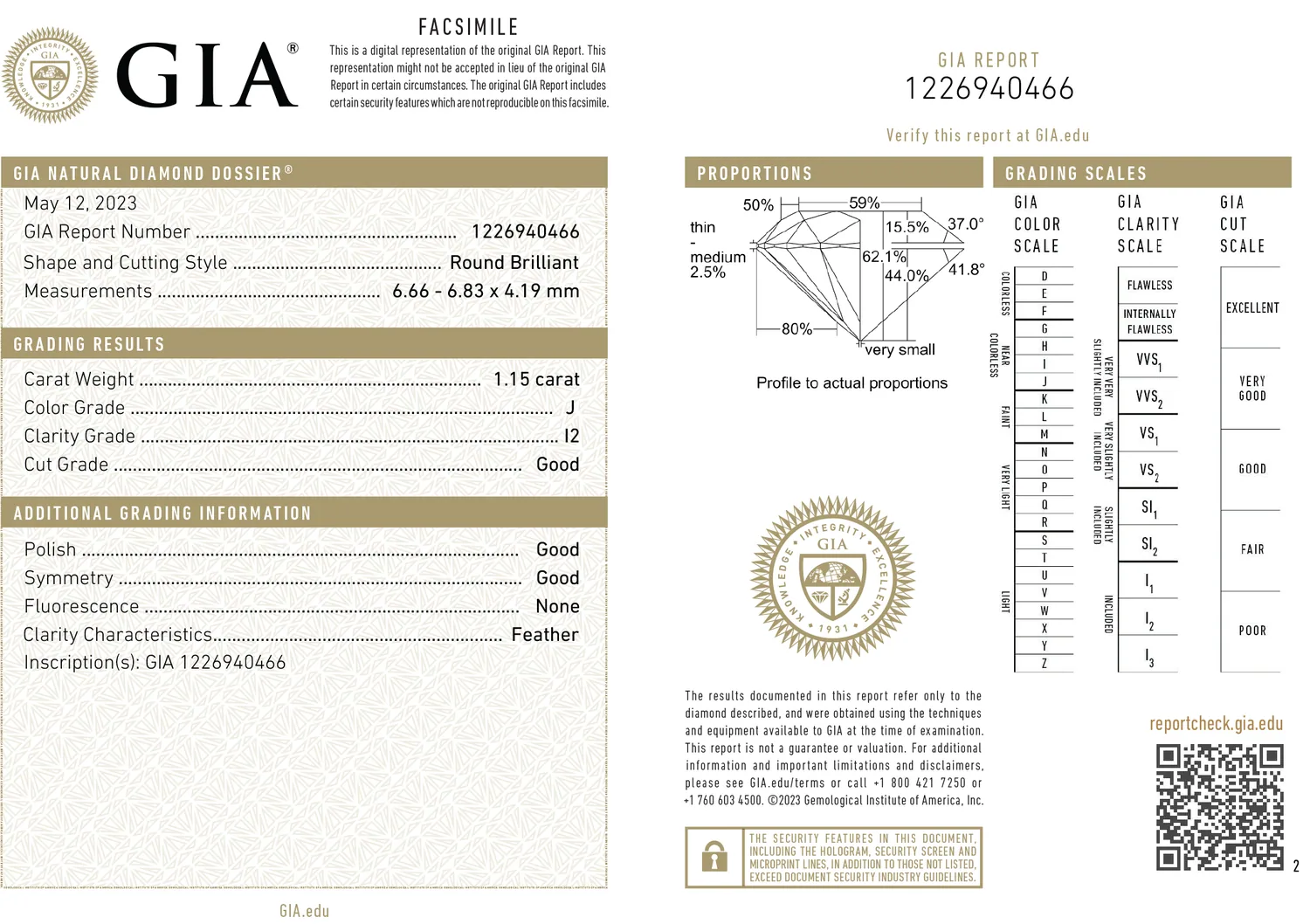 GIA grading report for item R10366