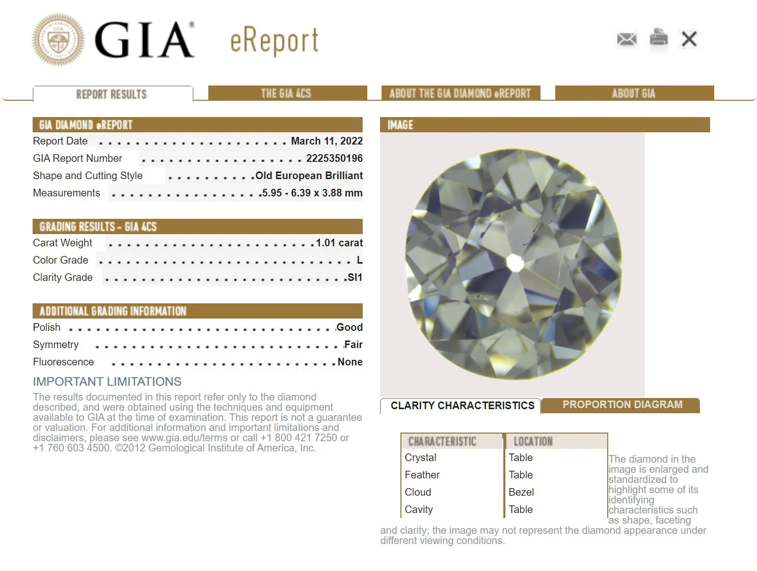 GIA grading report for item R10450