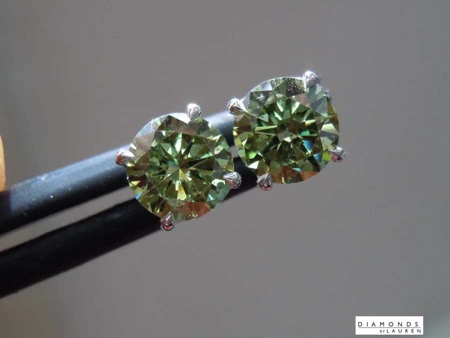 1.58ctw Green Round Brilliant Lab Grown Diamond Earrings R10537