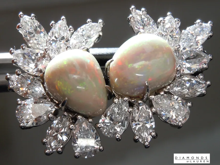12.13ctw Opal and Lab Grown Diamond Earrings R10637