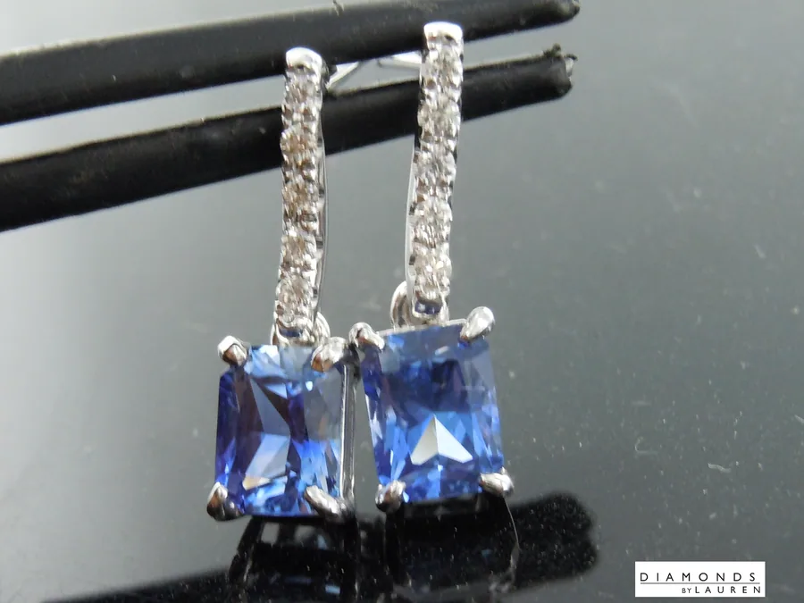 1.86ctw Blue Radiant Cut Sapphire Earrings R10661