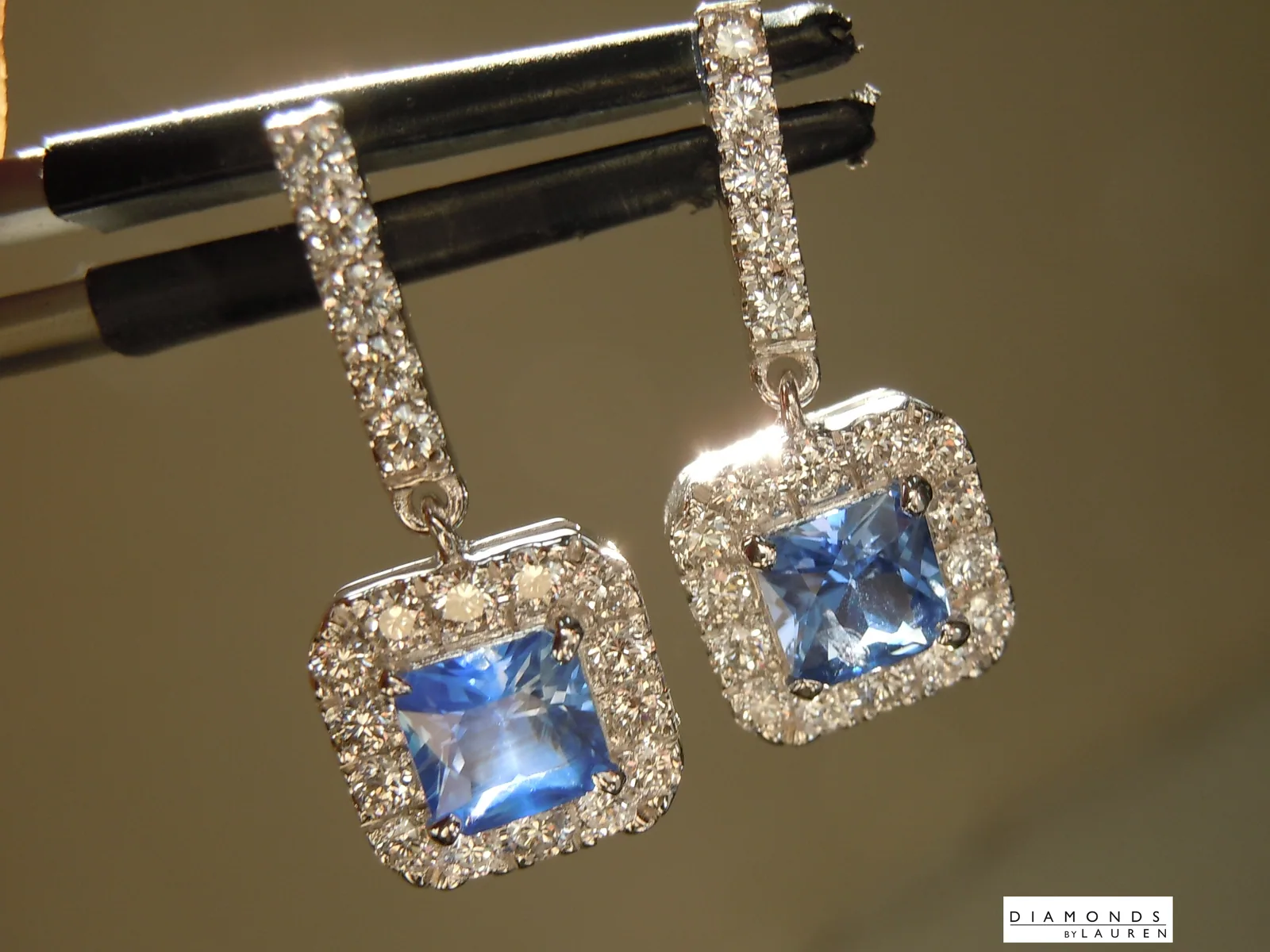 1.25cts Blue Cushion Cut Sapphire Earrings R10662