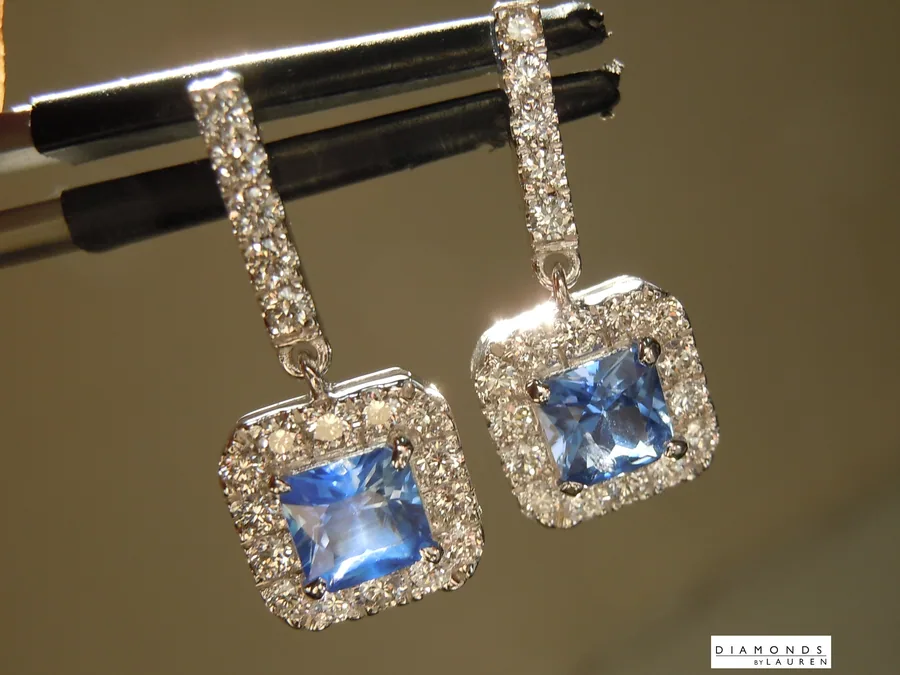 1.25cts Blue Cushion Cut Sapphire Earrings R10662