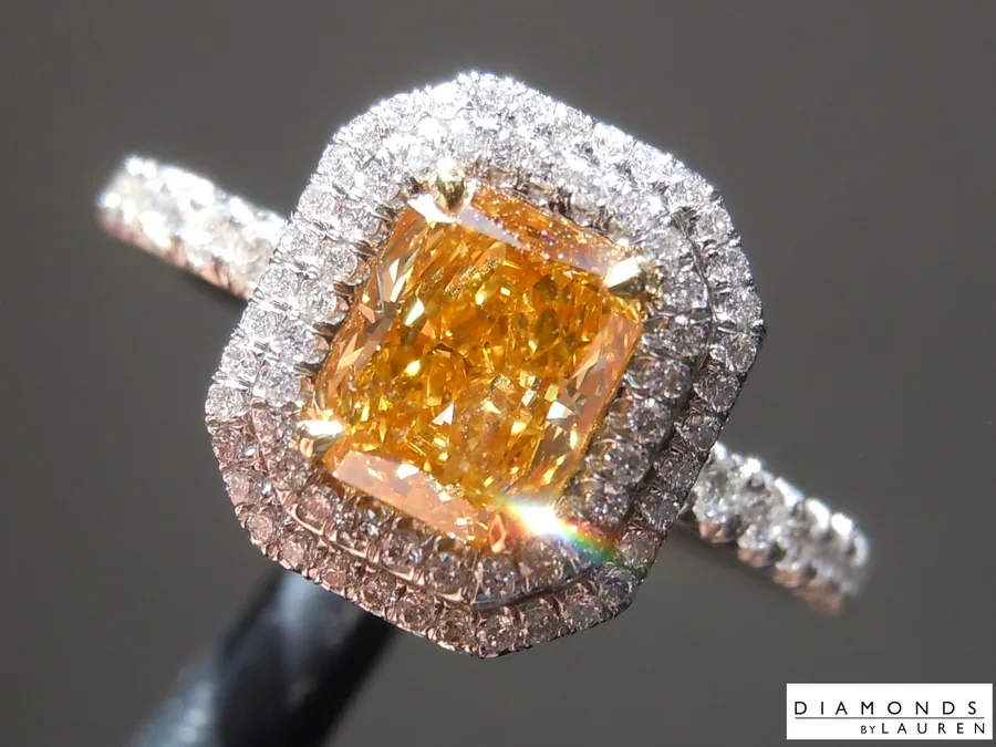 0.77ct Vivid Orange Yellow Radiant Diamond Ring R3463