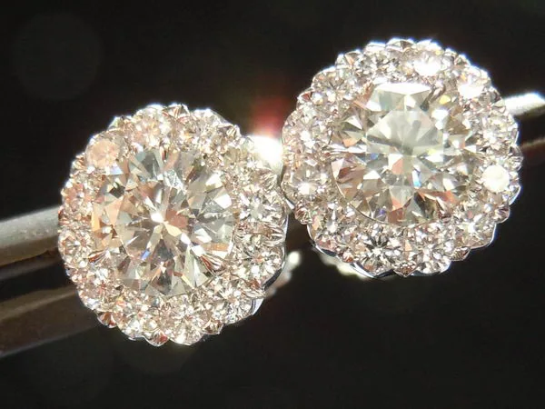 Diamond Halo Earrings: .97ct tw Diamond Halo Earrings in 18K White Gold SO3717