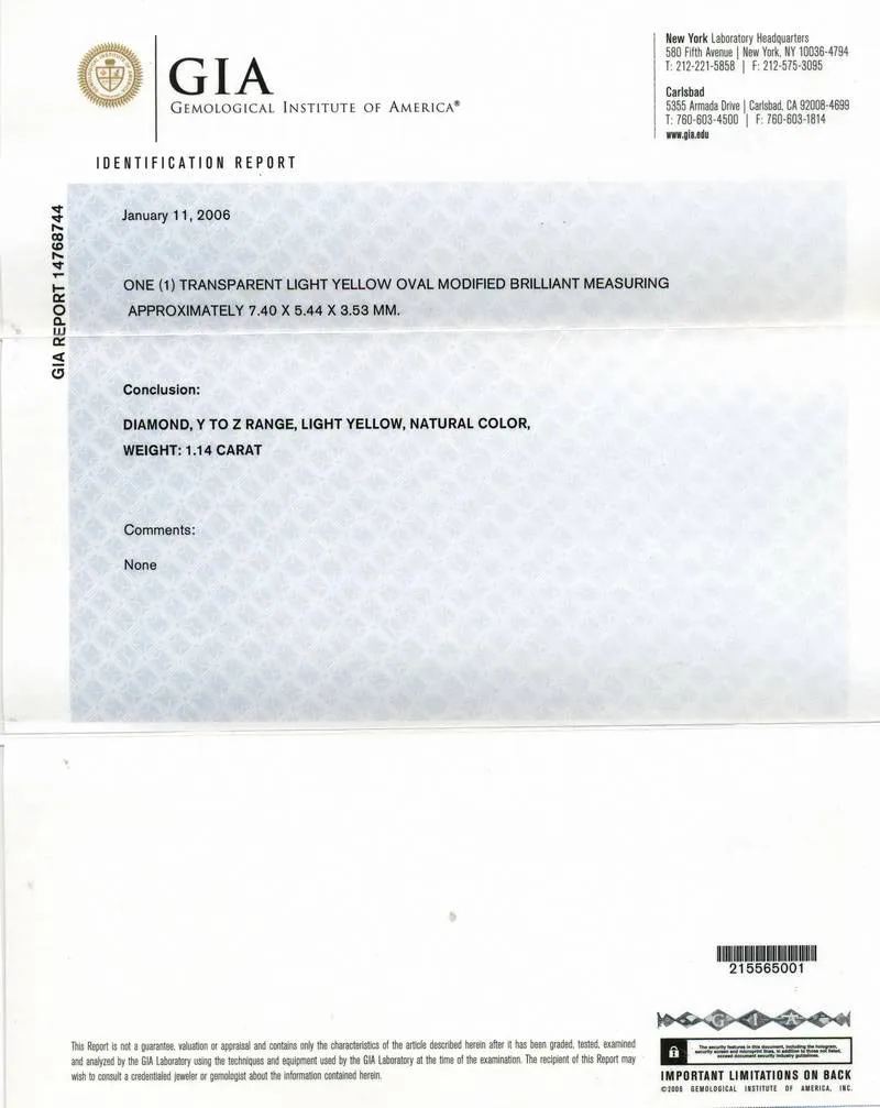 GIA grading report for item R3991
