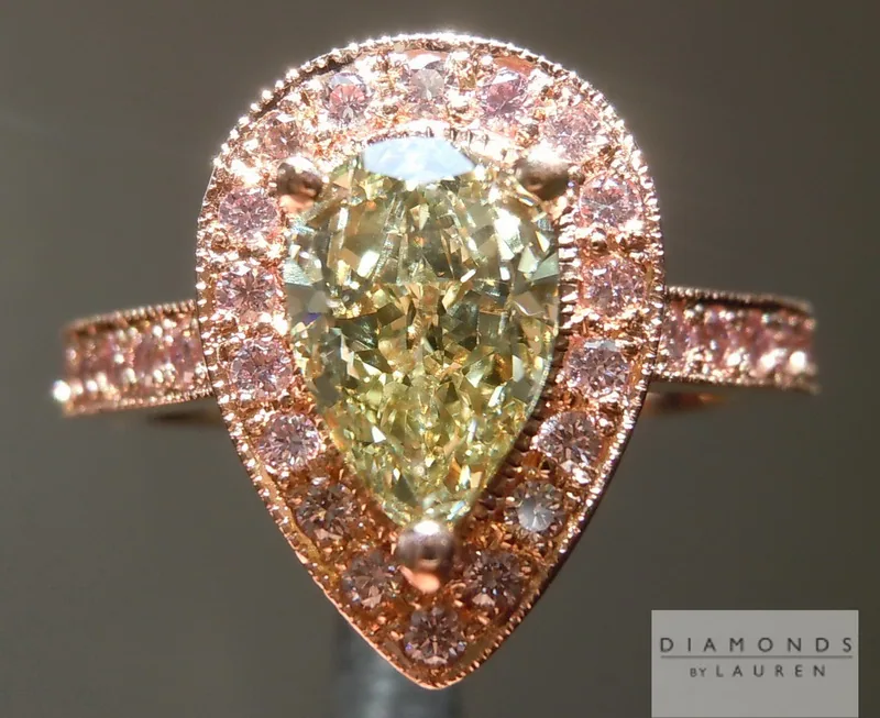 1.24ct Brownish Greenish Yellow VS1 Pear Diamond Ring R4125