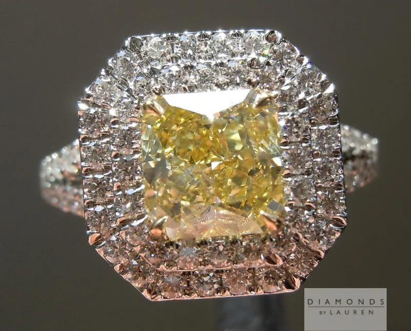 1.22ct Intense Yellow VS2 Radiant Cut Diamond Ring R4569