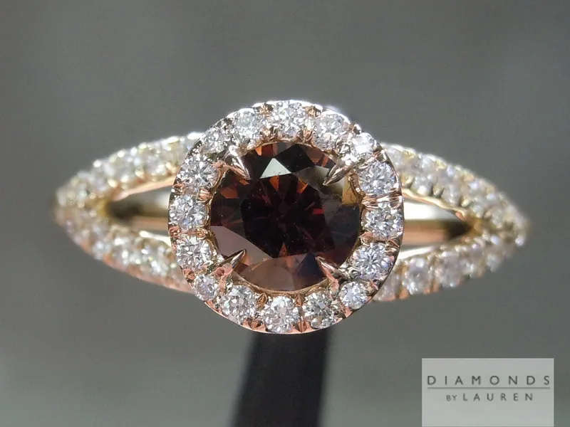 0.44ct Deep Orange Brown SI Round Brilliant Diamond Ring R4618