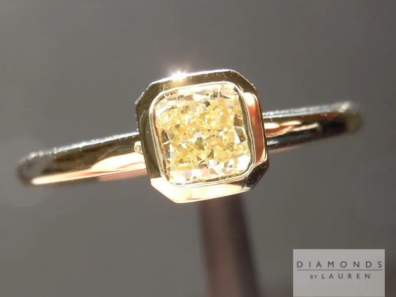 0.50ct Light Yellow SI2 Cushion Cut Diamond Ring R4645