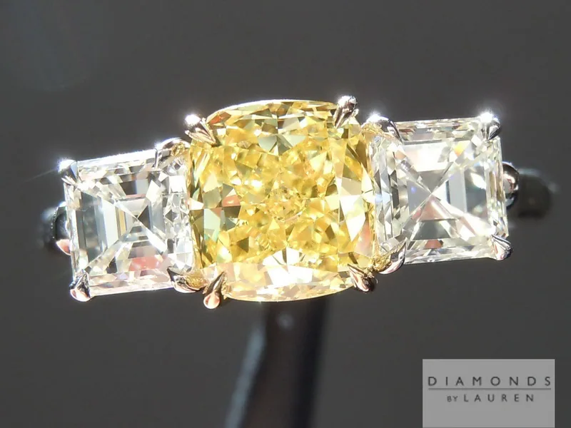 1.18ct Vivid Yellow VS2 Cushion Cut Diamond Ring R5047