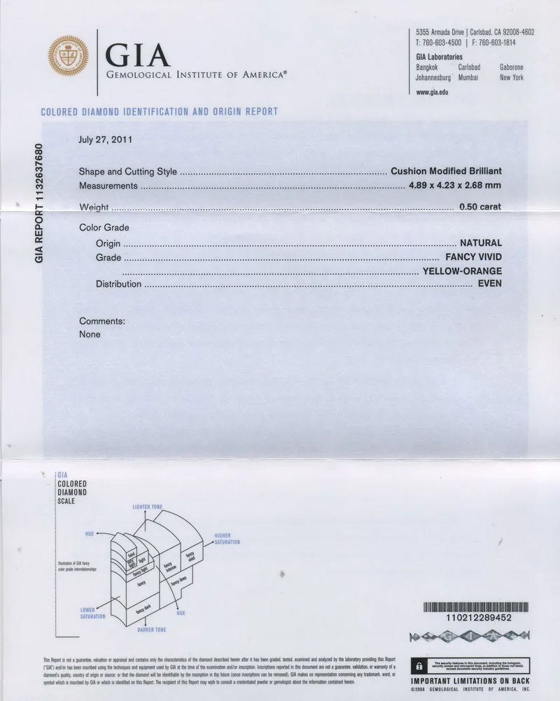 GIA grading report for item R5107