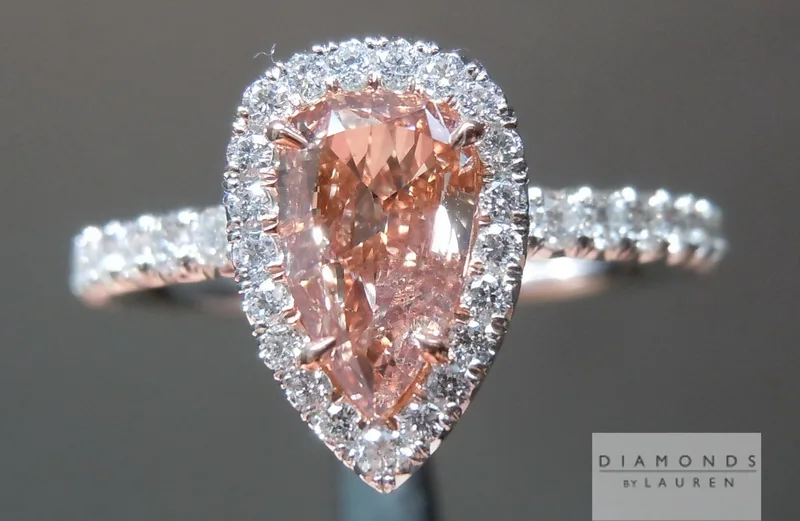 0.58ct Orangy Pink Pear Diamond Ring GIA R5114