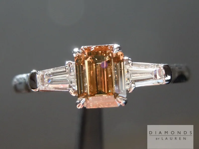 0.77ct Brown SI2 Emerald Cut Diamond Ring R5150
