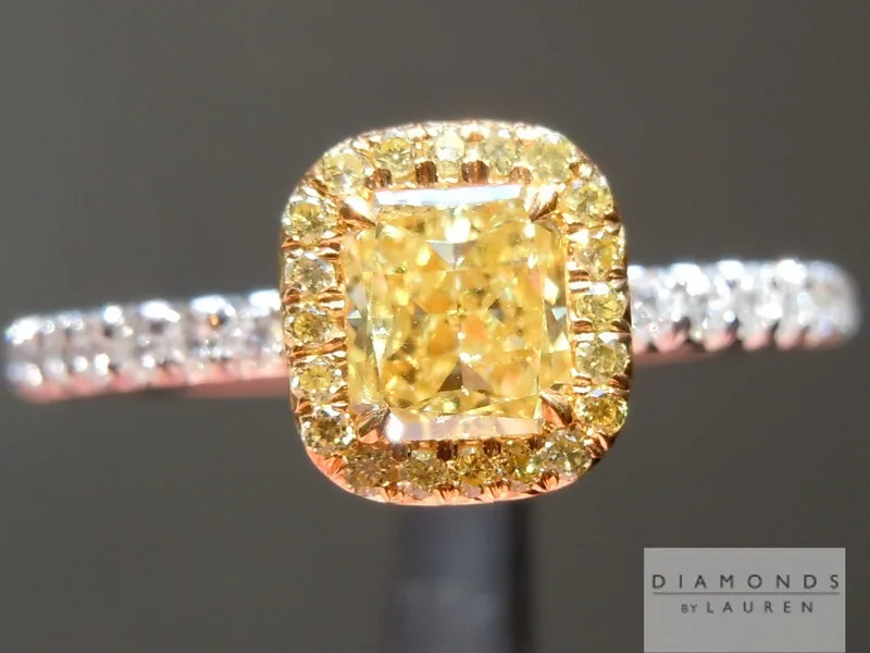 0.53 Intense Yellow VS1 Radiant Cut Diamond Ring R5155
