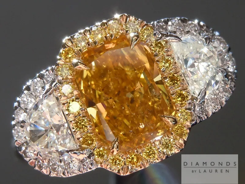 1.21ct Orangy Yellow I1 Radiant Cut Diamond Ring R5226