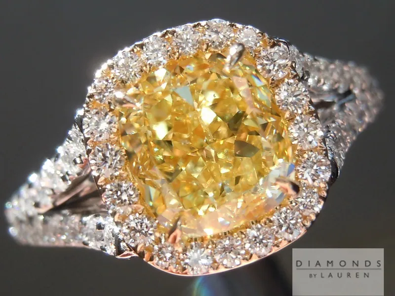 1.50ct Fancy Intense Yellow SI1 Cushion Cut Diamond Ring R5245