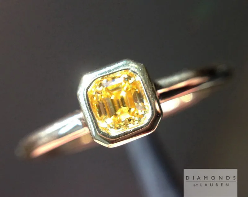 0.23ct Orange Yellow VS2 Asscher Cut Ring R5300