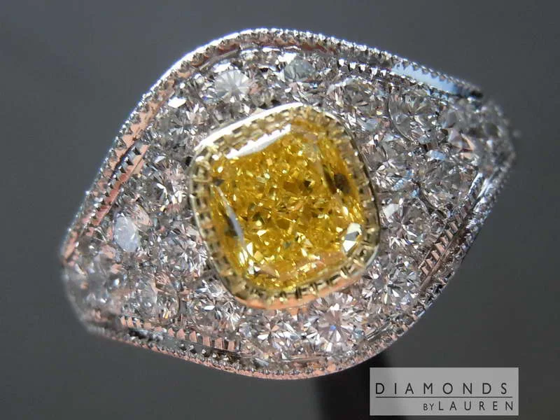 0.66ct Vivid Yellow VS2 Cushion Cut Diamond Ring R5312