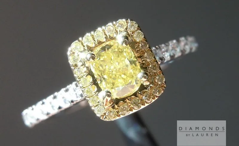 0.35ct Intense Yellow VS1 Cushion Cut Diamond Ring R5445