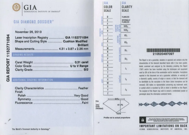 GIA grading report for item R5478