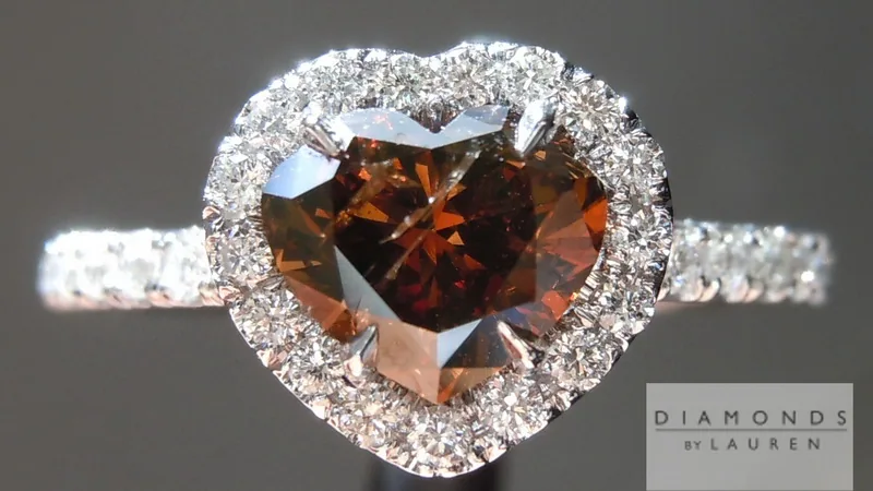 1.02ct Dark Orangy Brown Heart Shape Diamond Ring R5589