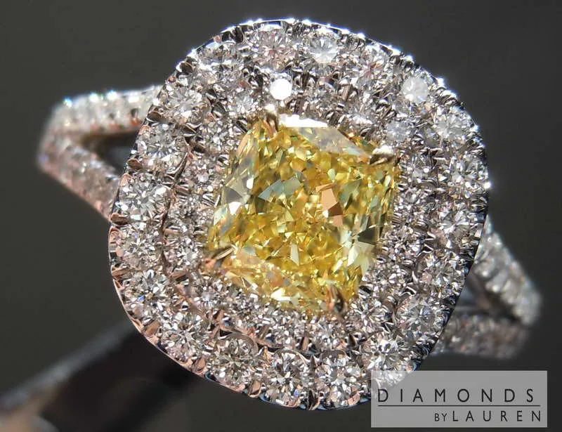 0.74ct Vivid Yellow SI1 Cushion Cut Diamond Ring R5667