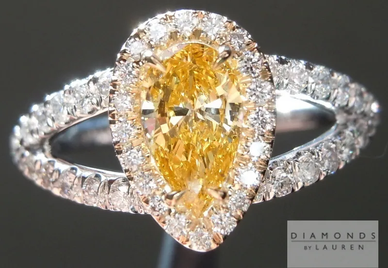 0.52ct Orange Yellow I1 Pear Shape Diamond Ring R5681