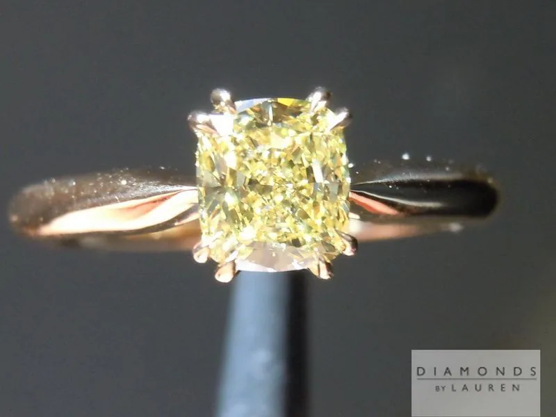 0.73ct Intense Yellow I1 Cushion Cut Diamond Ring R5712