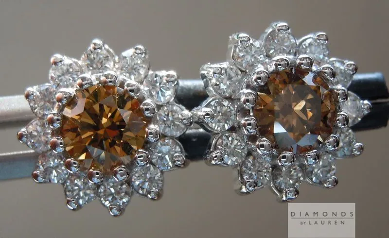 1.07cts Orange Brown Round Brilliant Diamond Earrings R5896