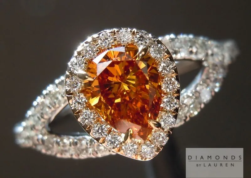 0.47ct Orange SI1 Pear Diamond Ring R5946