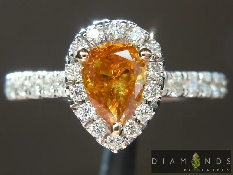 0.46ct Deep Yellow Orange I1 Pear Shape Diamond Ring R5948