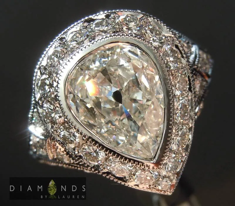 1.70ct I SI2 Old Cut Pear Diamond Ring R5955