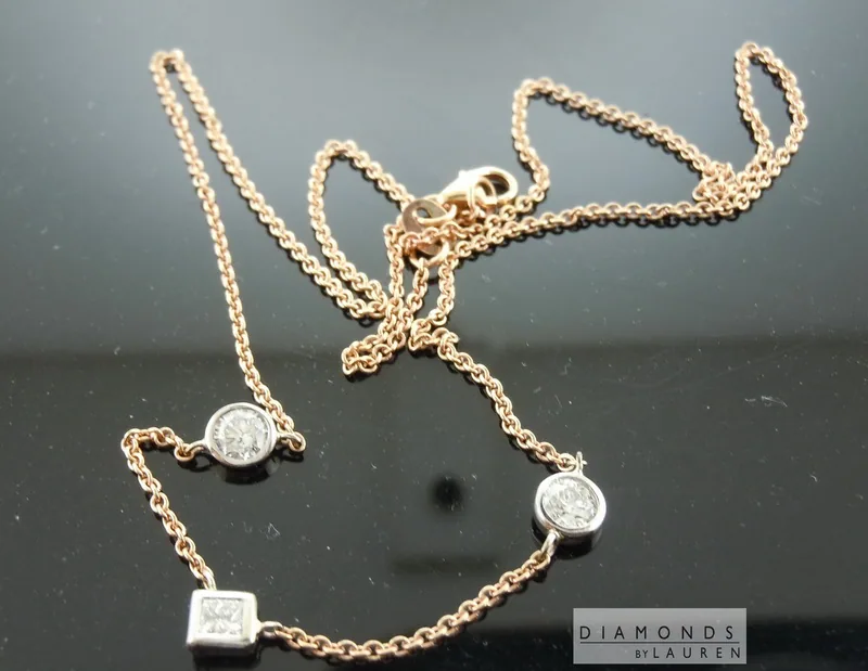 0.69ctw J-K Princess and Round Diamonds by the Yard Necklace R6039