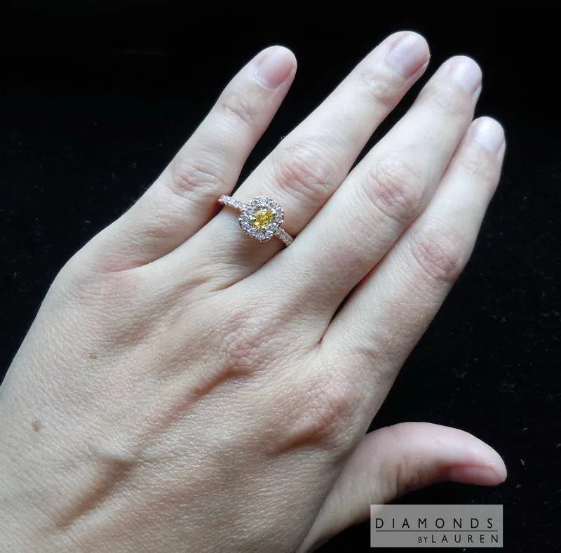 .30ct Vivid Orangy Yellow VS1 Cushion Cut Diamond Ring R6077