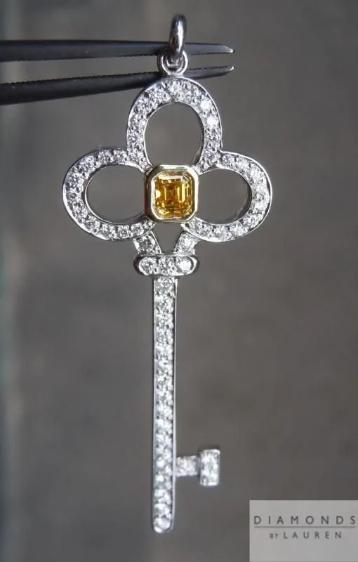 0.19ct Intense Orange Yellow Asscher Cut Diamond Pendant R6085