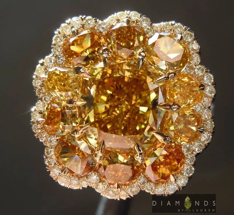3.01ct Deep Brownish Yellow Cushion Cut Diamond Ring R6154