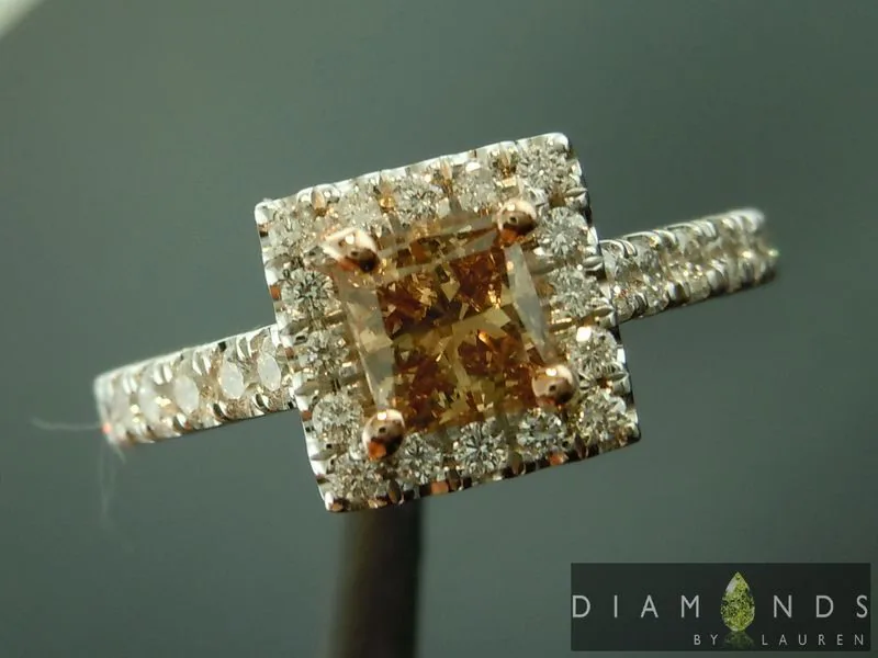 0.53ct Yellow Brown VS1 Princess Cut Diamond Ring R6159