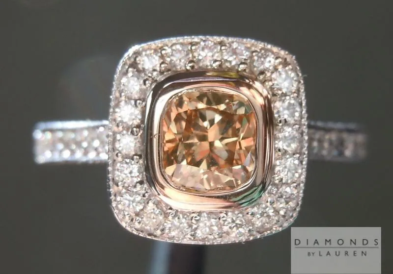 0.57ct Deep Yellow Brown VS2 Cushion Cut Diamond Ring R6165