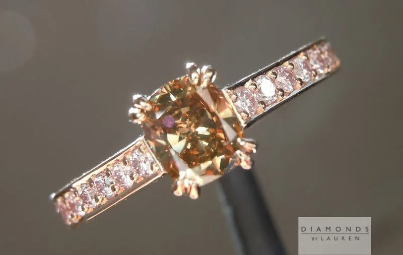 0.53ct Deep Orangy Brown VS2 Cushion Cut Diamond Ring R6167