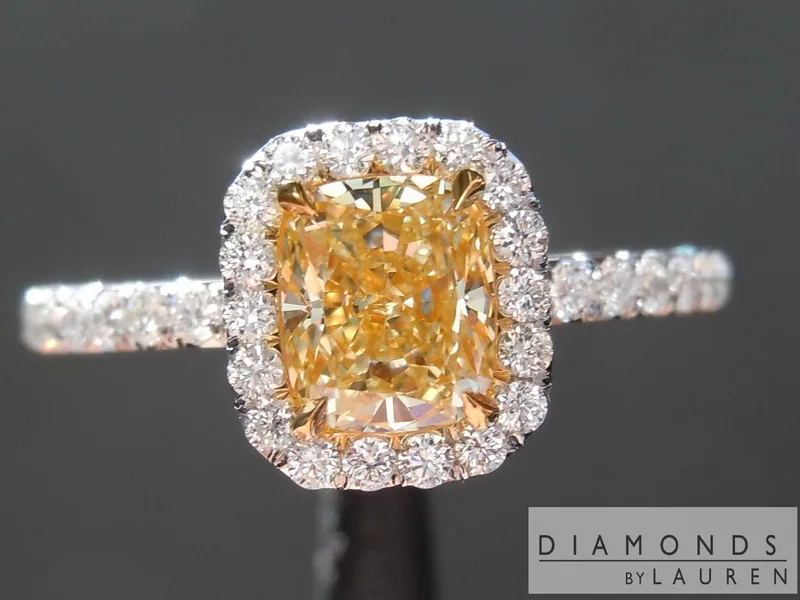 0.76ct Fancy Yellow VVS2 Cushion Cut Diamond Ring R6230