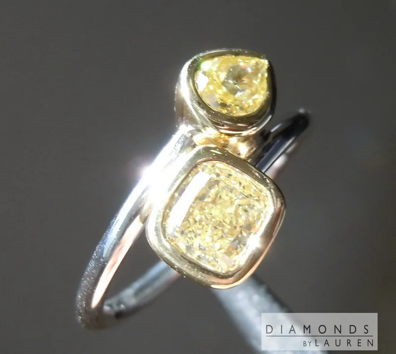 1.19ctw Yellow Cushion and Pear Diamond Ring R6240