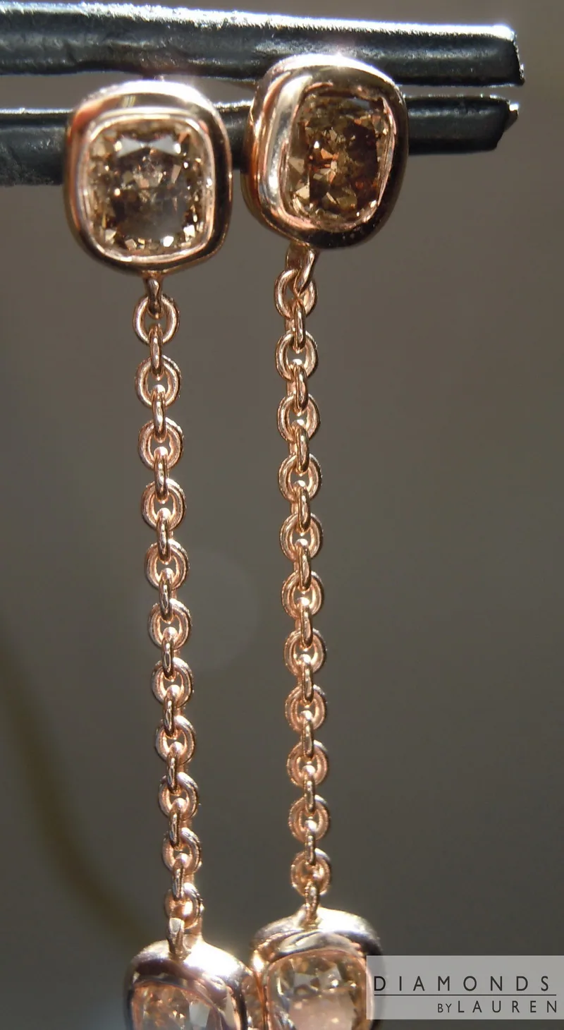 1.30ctw Brown SI1 Cushion Cut Diamond Earrings R6469