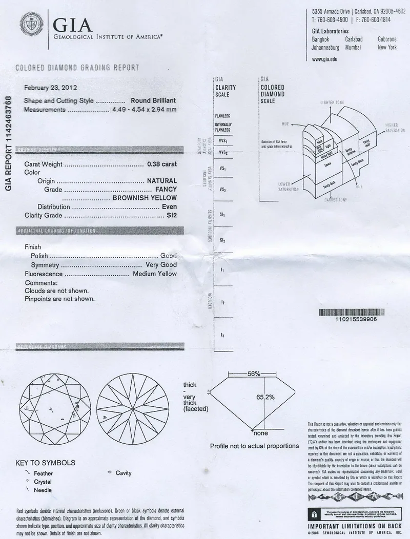 GIA grading report for item R6536