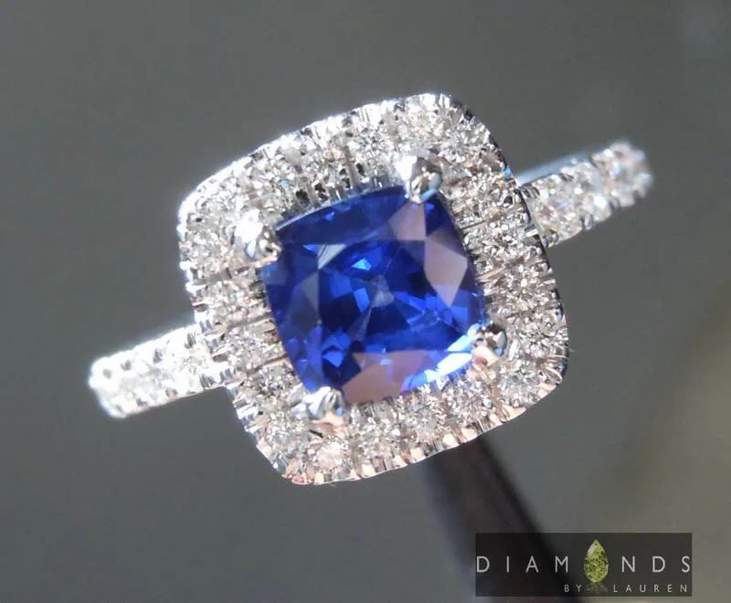 0.85ct Blue Cushion Cut Sapphire Ring R6658