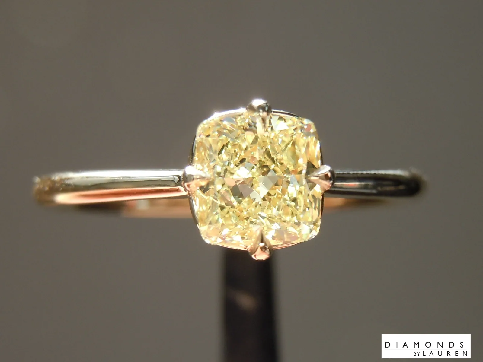 0.70ct Yellow VS2 Cushion Cut Diamond Ring R6873