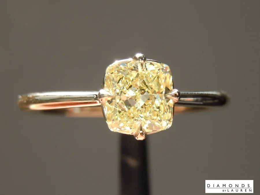 0.70ct Yellow VS2 Cushion Cut Diamond Ring R6873