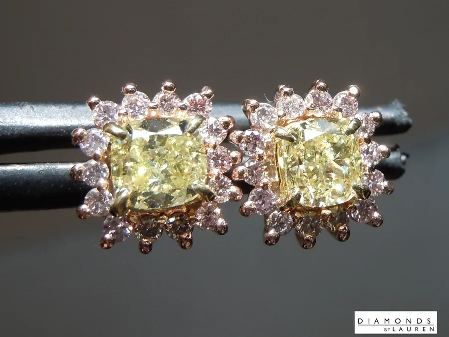 1.34ctw Yellow VS Cushion Cut Diamond Earrings R6874